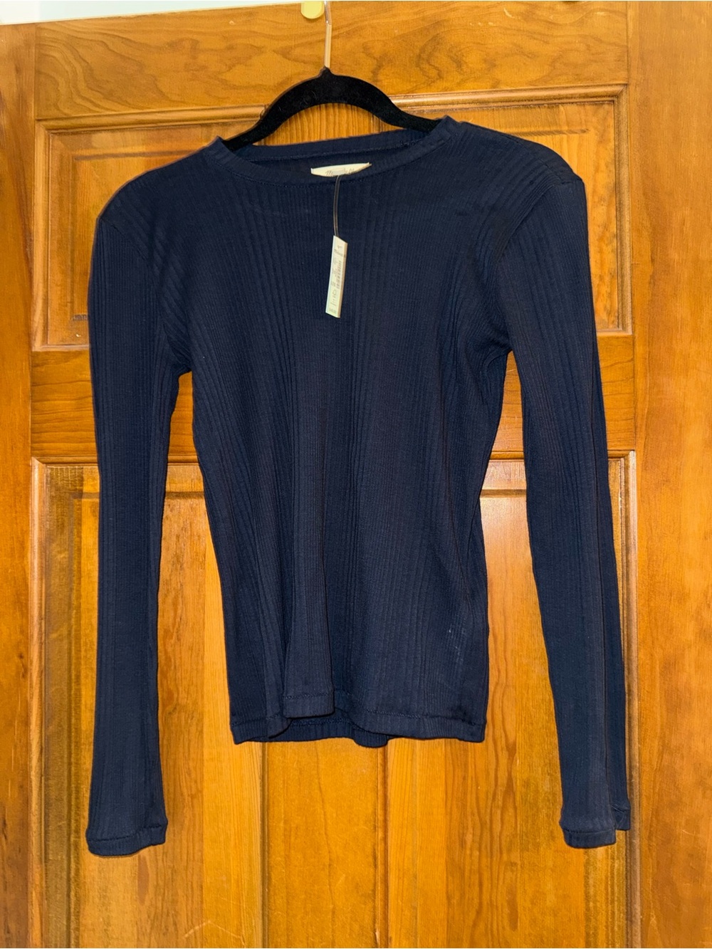 NWT Madewell navy blue long sleeve ribbed fitted tee shirt size small